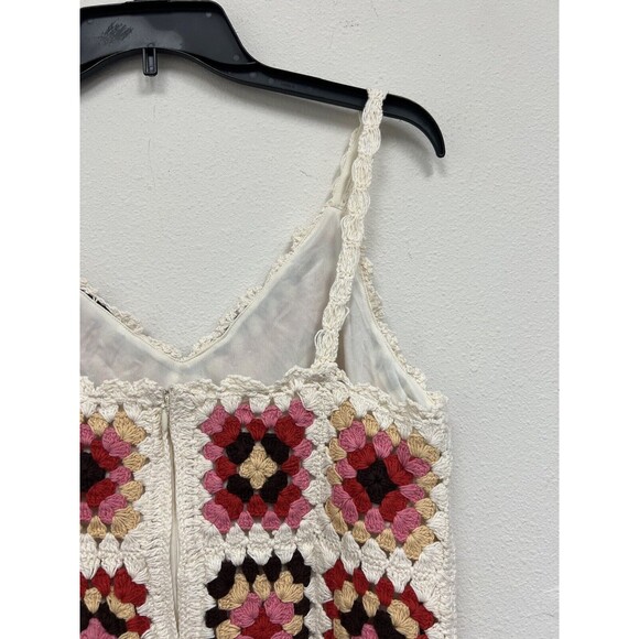 $199 Lucky Brand Granny Square Crochet Dress Knit Colorful/Cream Medium - Picture 8 of 16